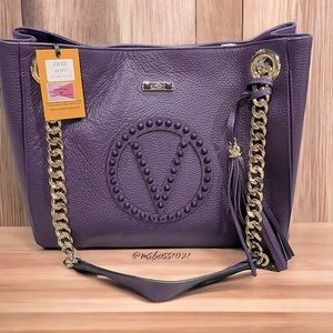 Valentino by Mario Valentino Luisa Rock Shoulder Bag PURPLE/GOLD NWT